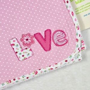 NWT 100% cotton 2 ply blanket 28 x 34" Carter’s Baby Girls Pink flowers Love
